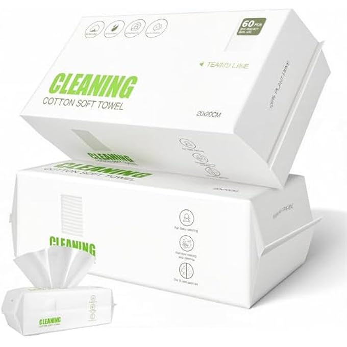 KASTWAVE FACIAL TOWELS 2 PACK, SOFT DISPOSABLE COTTON FACE WIPES, 120 COUNT, 20X20CM DRY & WET TOWELETTES FOR SKIN CARE, MAKEUP REMOVAL, FACIAL CLEANING, GENTLE WIPES FOR SENSITIVE SKIN - Image 1